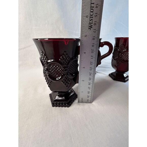 Avon 1876 Cape Cod Ruby Red Pedestal Mugs with Handle, Set of Four - Picture 5 of 5